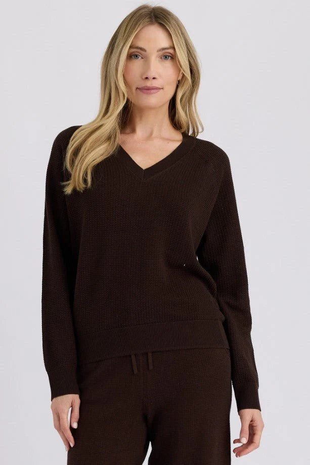 Devoe V-Neck Pullover Sweater Carob - Stitches + Stripes - COLOR GAME