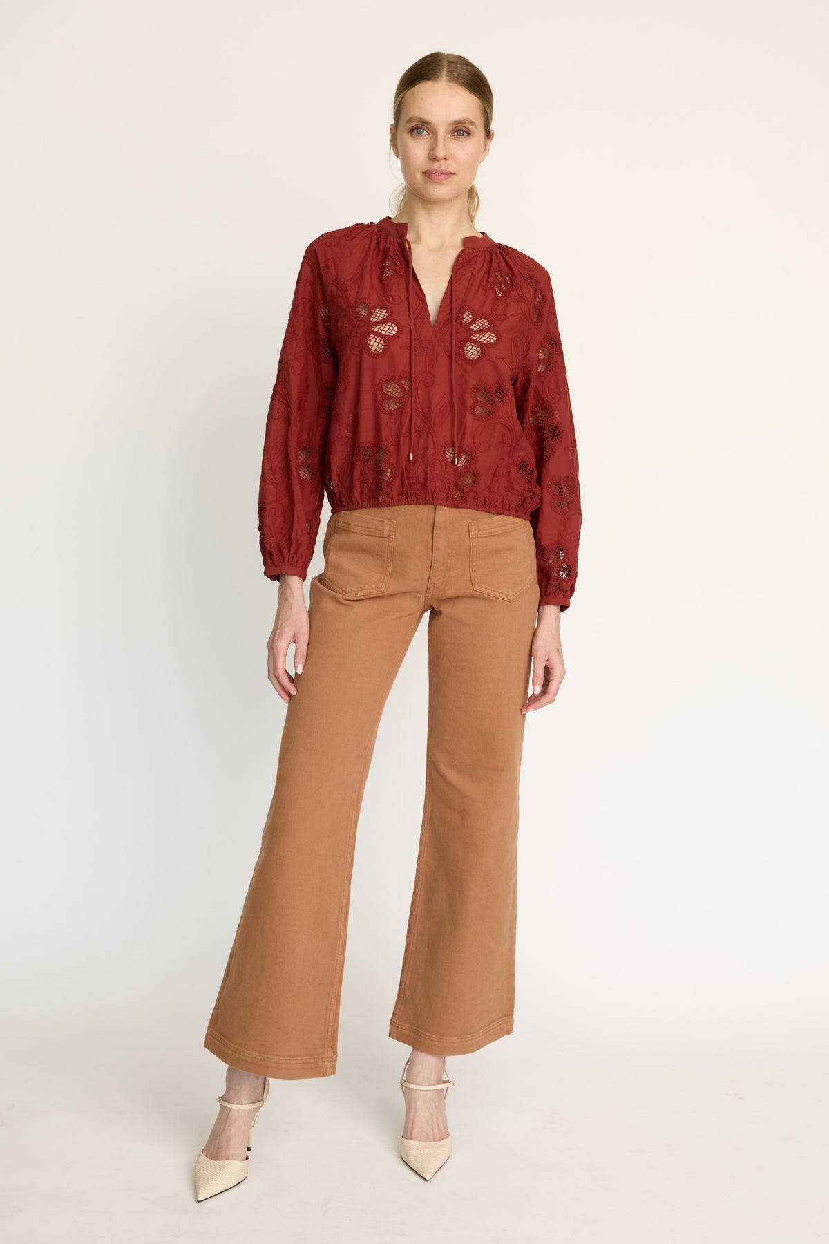 Dolly fired brick lace top, side view
