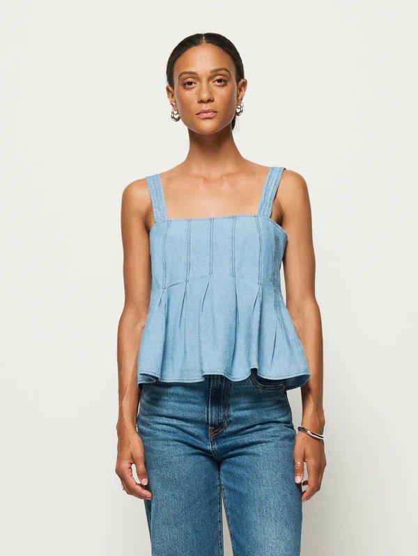 Dove Blue Chambray Pleated Tank - Nation LTD - COLOR GAME