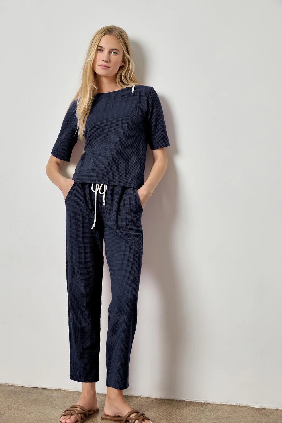 Drawcord Waffle Pant Navy - Lilla P - COLOR GAME