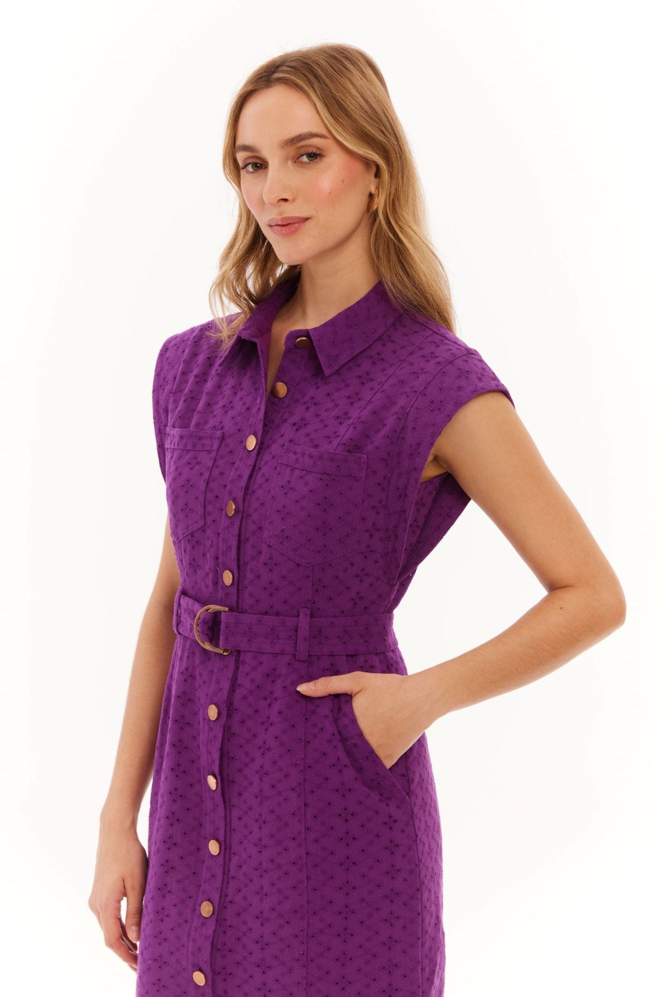 Eggplant Avril Eyelet Twill Dress - Allison New York - COLOR GAME