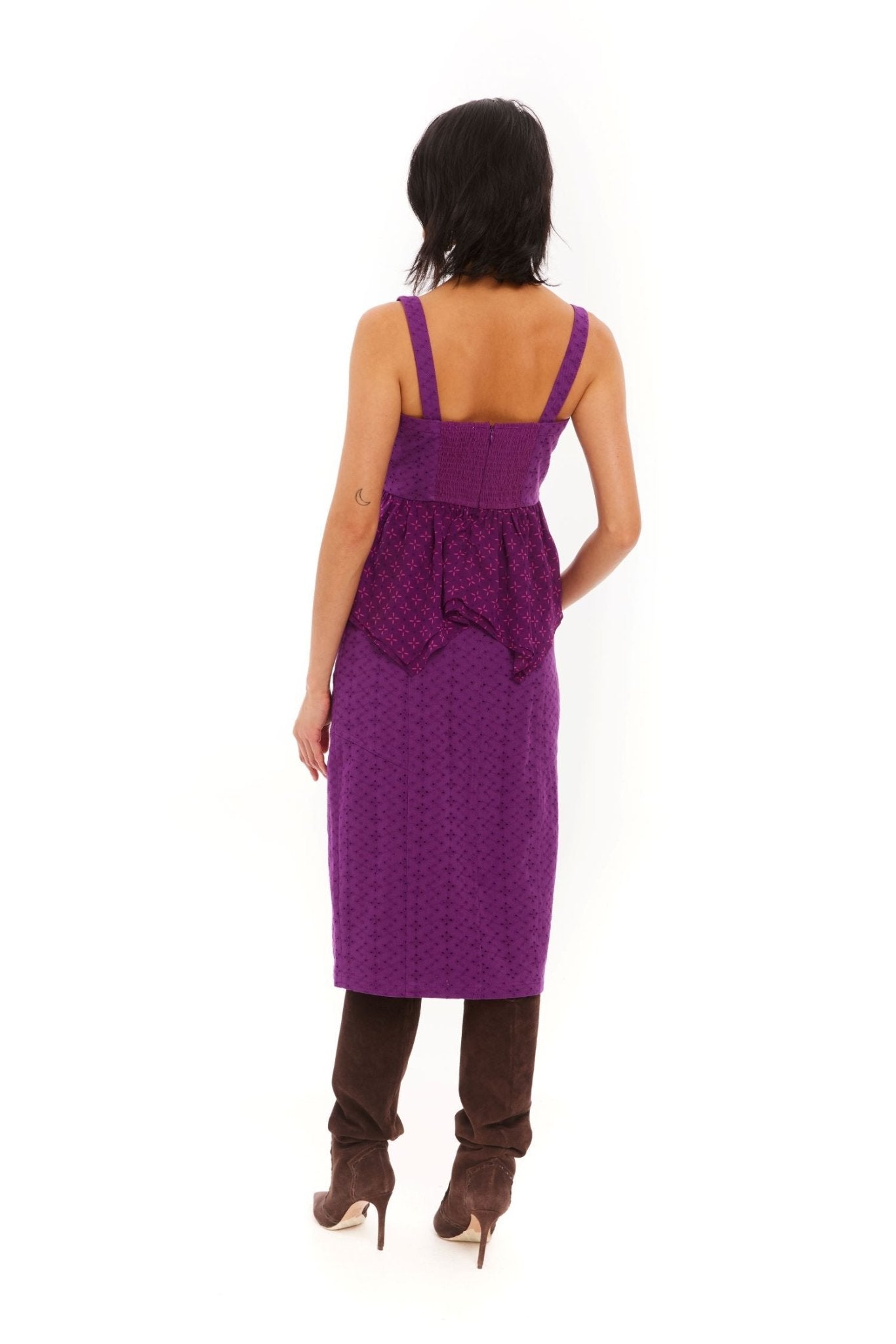 Eggplant Eyelet Twill Amal Midi Skirt - Allison New York - COLOR GAME