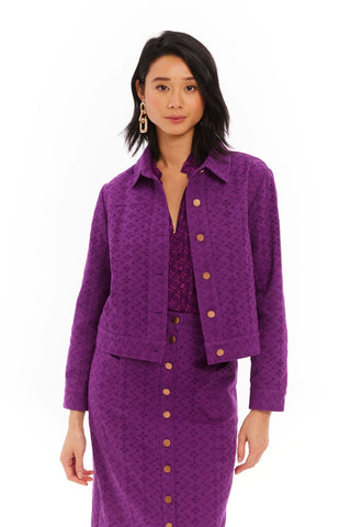 Eggplant Liv Eyelet Twill Jacket - Allison New York - COLOR GAME