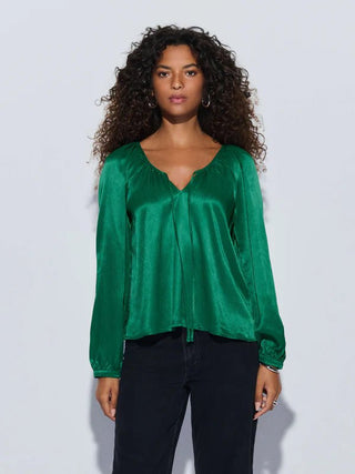 Ellie Textured Satin Top Forest - Nation LTD - COLOR GAME