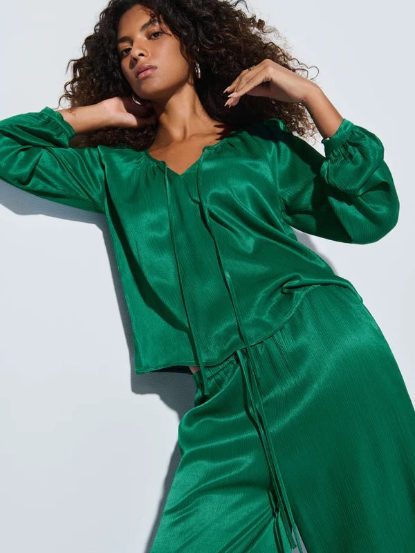 Ellie Textured Satin Top Forest - Nation LTD - COLOR GAME