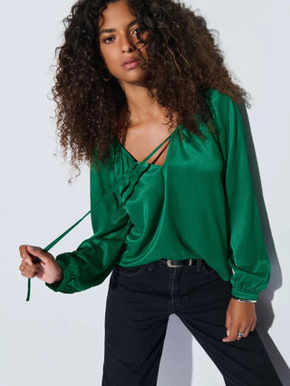 Ellie Textured Satin Top Forest - Nation LTD - COLOR GAME