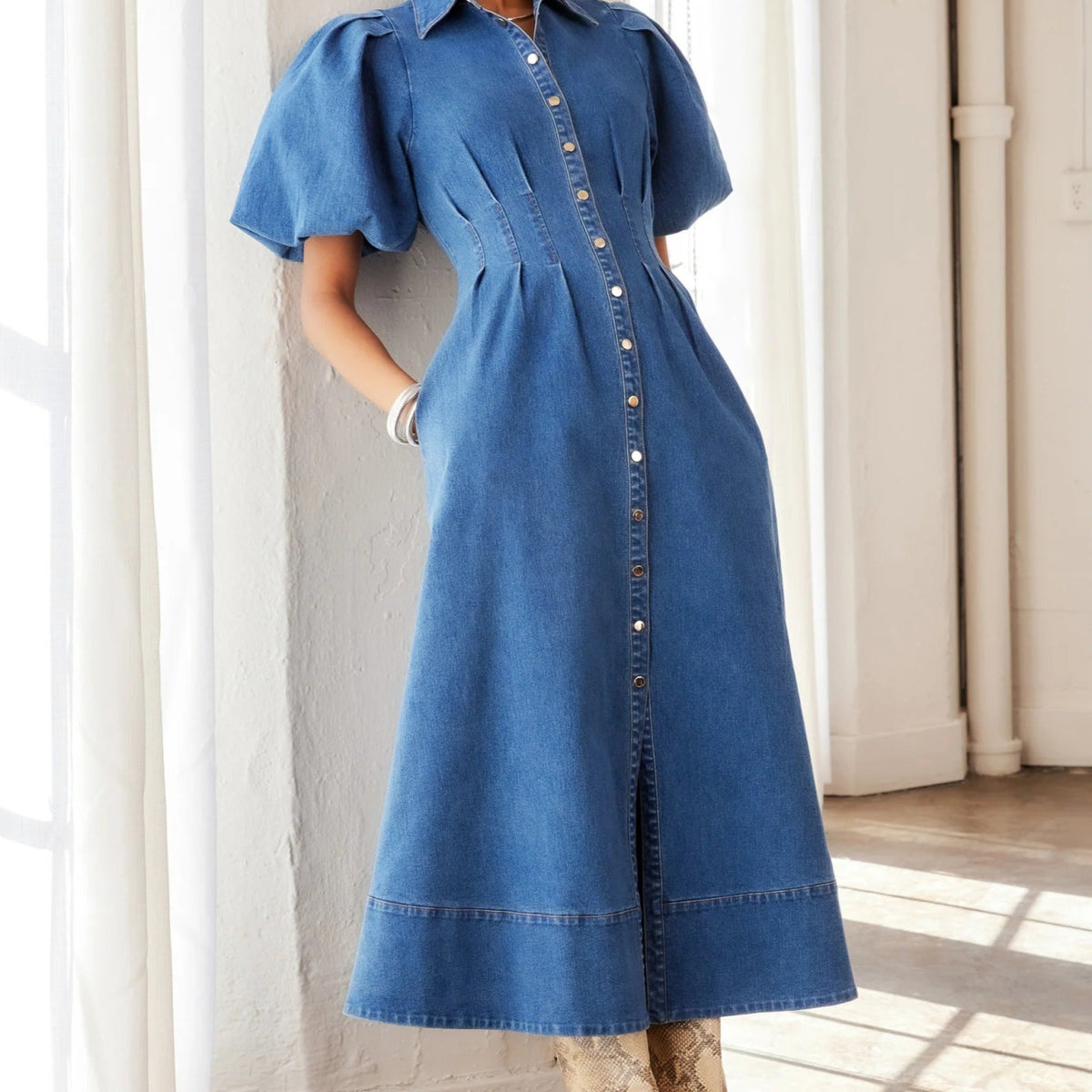 roswell denim midi dress Esme Denim Midi Shirtdress