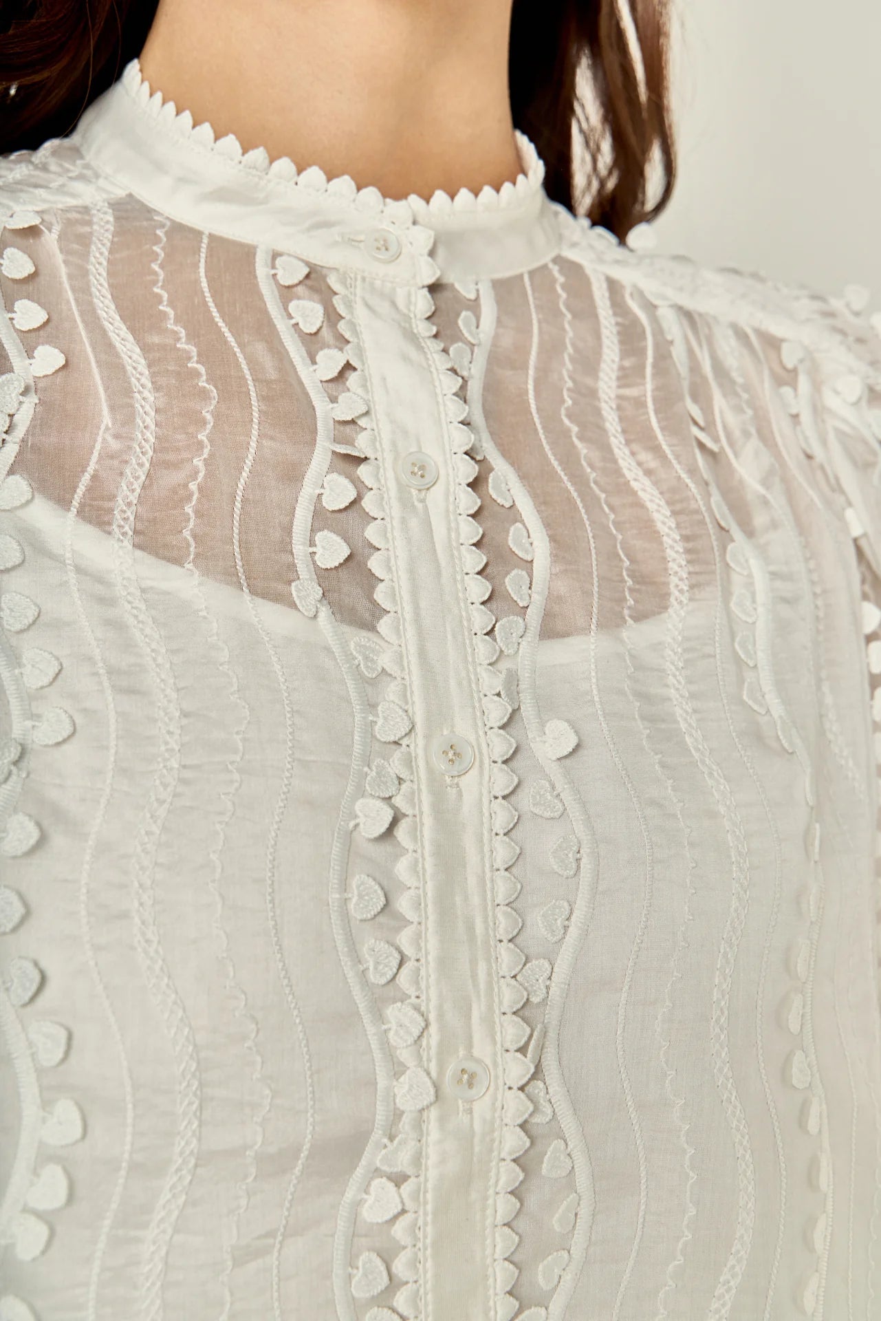 Esther White Heart Trim Blouse - English Factory - COLOR GAME