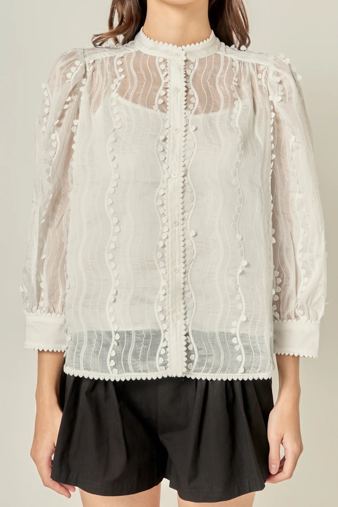 Esther White Heart Trim Blouse - English Factory - COLOR GAME