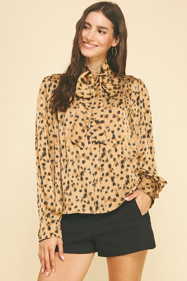 Evelyn Leopard Print Tie Neck Blouse - Pinch - COLOR GAME