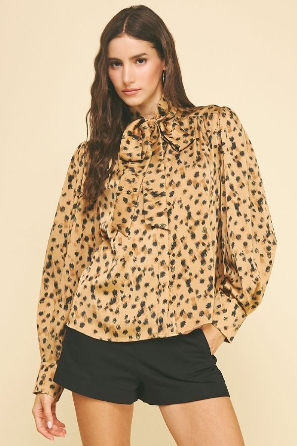 Evelyn Leopard Print Tie Neck Blouse - Pinch - COLOR GAME