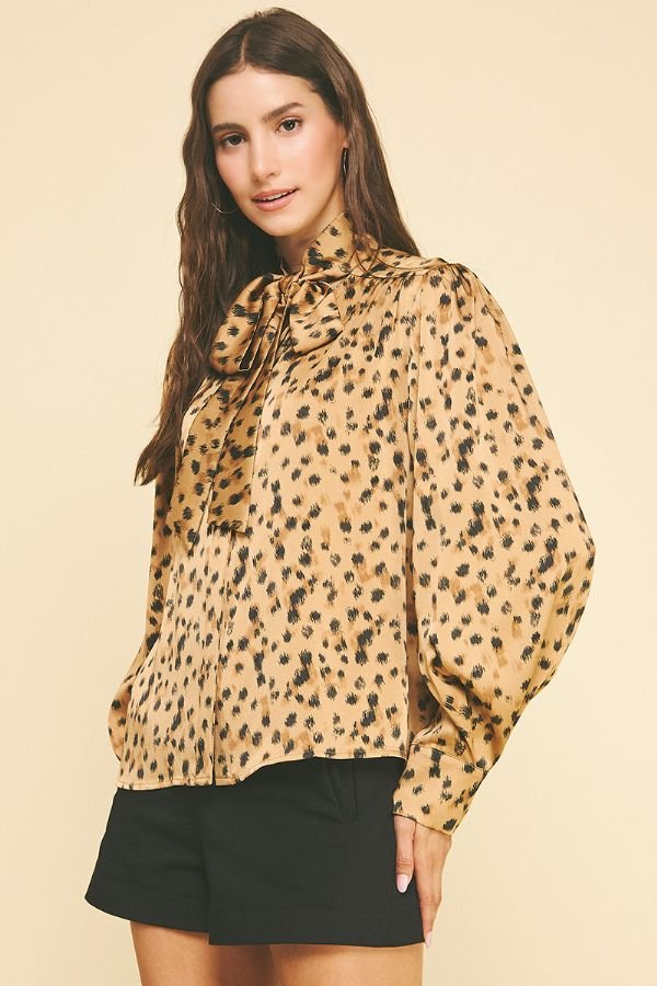 Evelyn Leopard Print Tie Neck Blouse