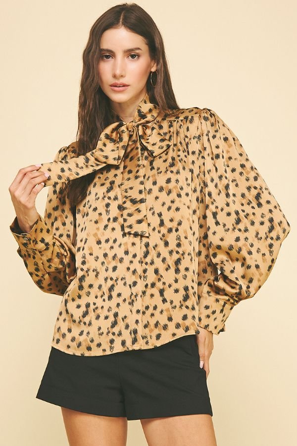 Evelyn Leopard Print Tie Neck Blouse - Pinch - COLOR GAME