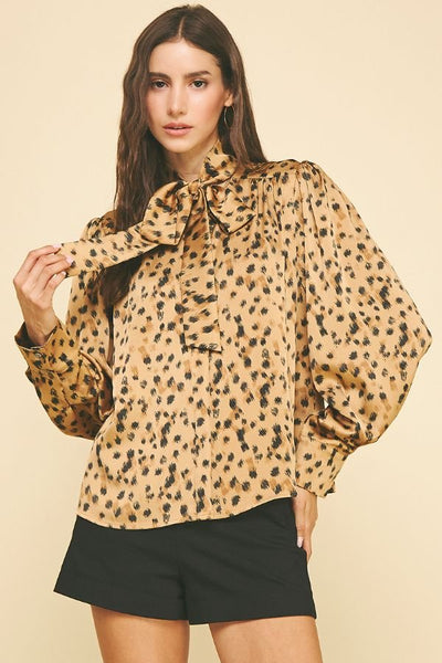 Evelyn Leopard Print Tie Neck Blouse
