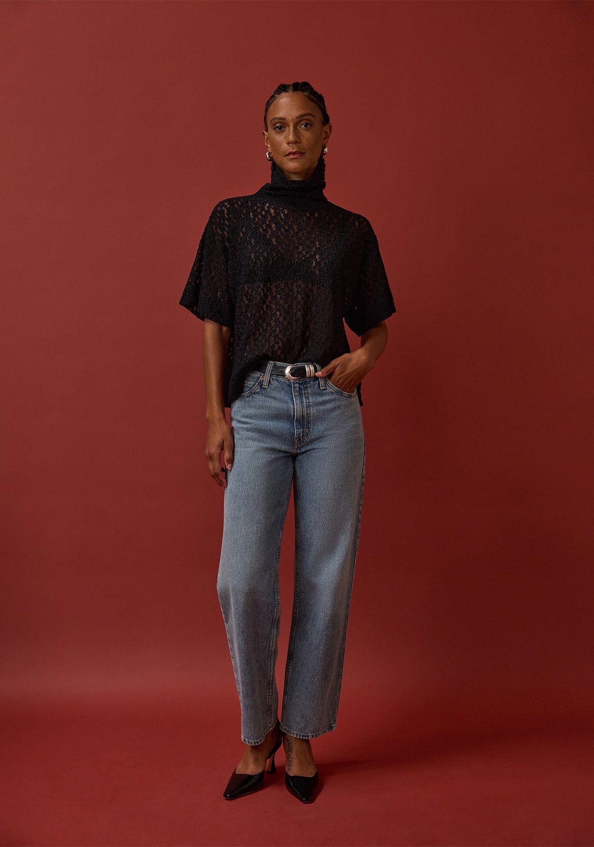 Fable Jet Black Lace Turtleneck by Nation LTD – full length