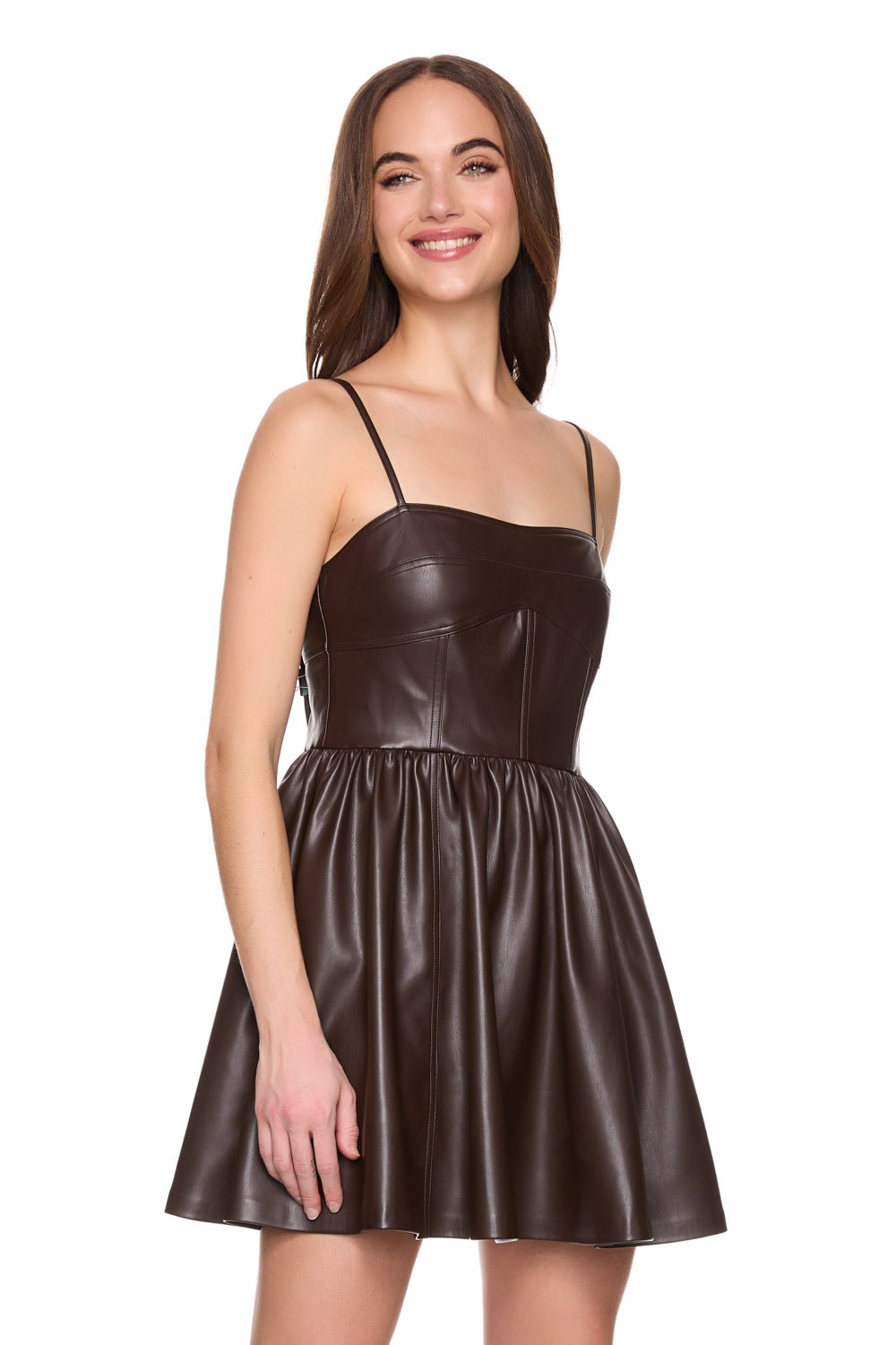 faux leather corset flare string dress 17"