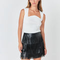 Faux Leather Fringe Mini Skirt Black - Endless Rose - COLOR GAME