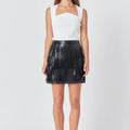 Faux Leather Fringe Mini Skirt Black - Endless Rose - COLOR GAME