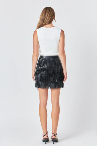 Faux Leather Fringe Mini Skirt Black - Endless Rose - COLOR GAME