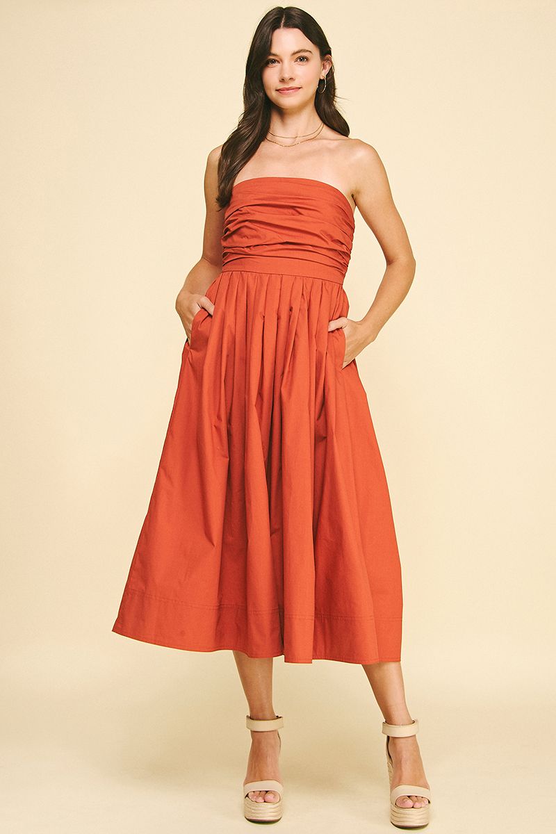 Florence Shirred Strapless Midi Dress - Pinch - COLOR GAME
