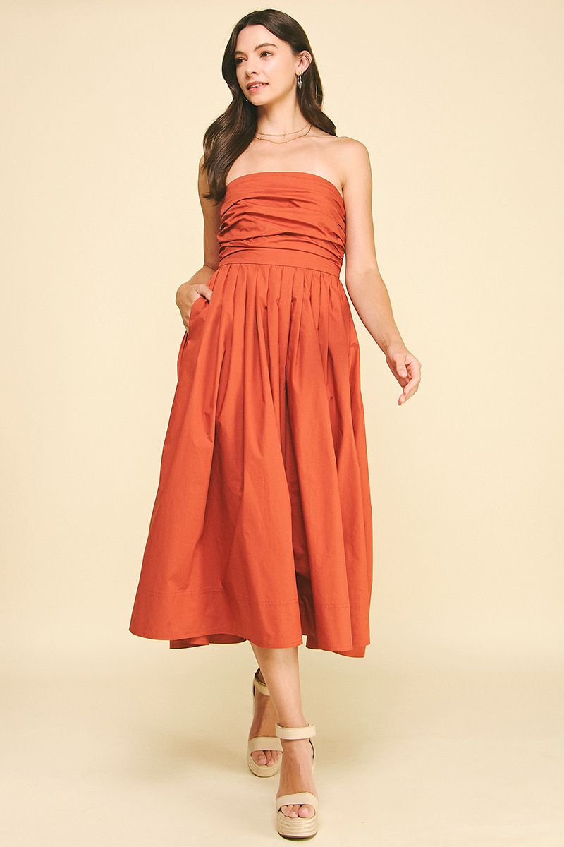 Florence Shirred Strapless Midi Dress - Pinch - COLOR GAME