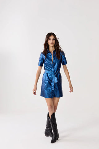 Franca Metallic Linen Dress Dark Blue - Lanhtropy - COLOR GAME