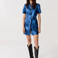 Franca Metallic Linen Dress Dark Blue - Lanhtropy - COLOR GAME