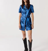 Franca Metallic Linen Dress Dark Blue - Lanhtropy - COLOR GAME