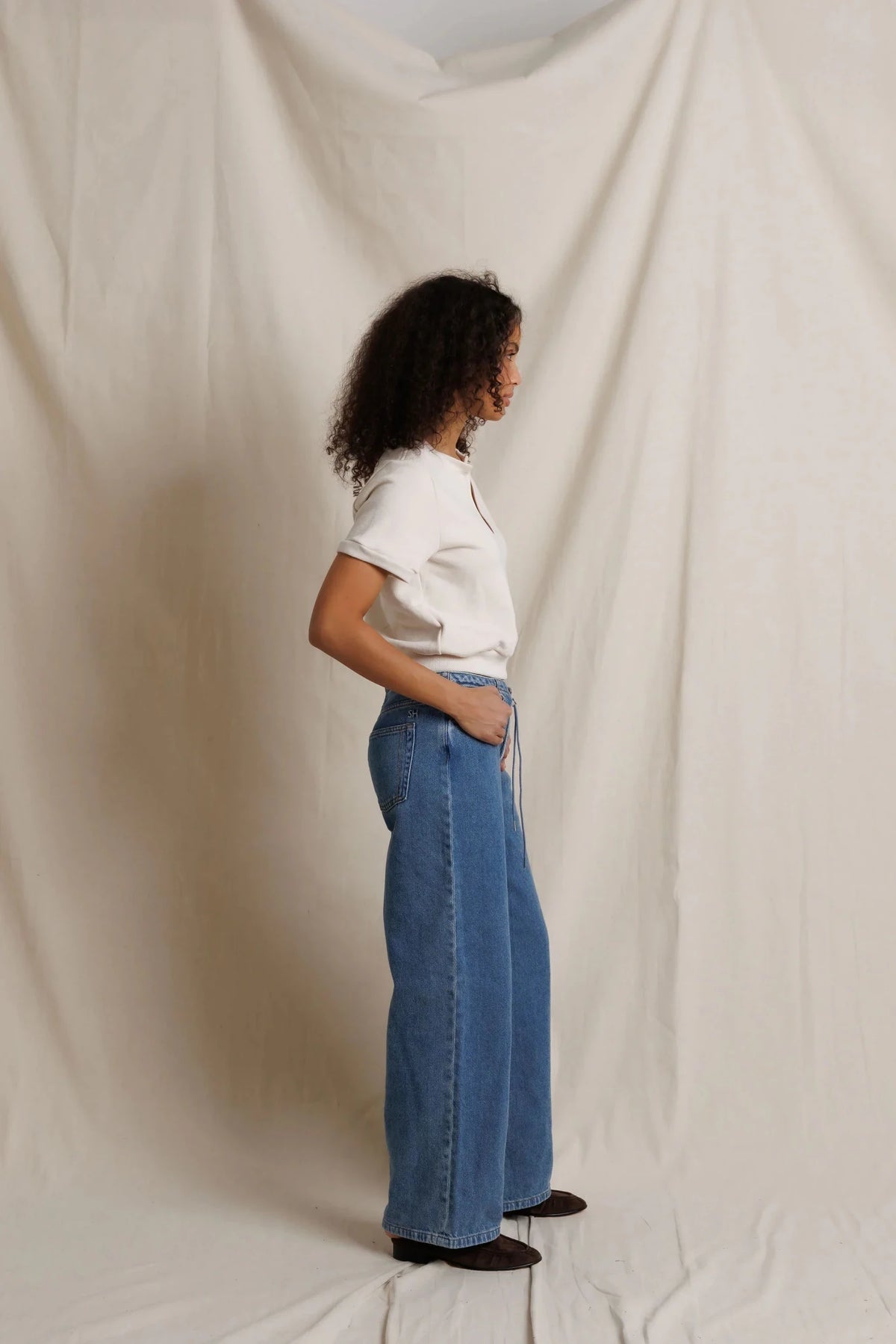 French Terry Short Sleeve Split-V Sweatshirt Sugar - perfectwhitetee - COLOR GAME