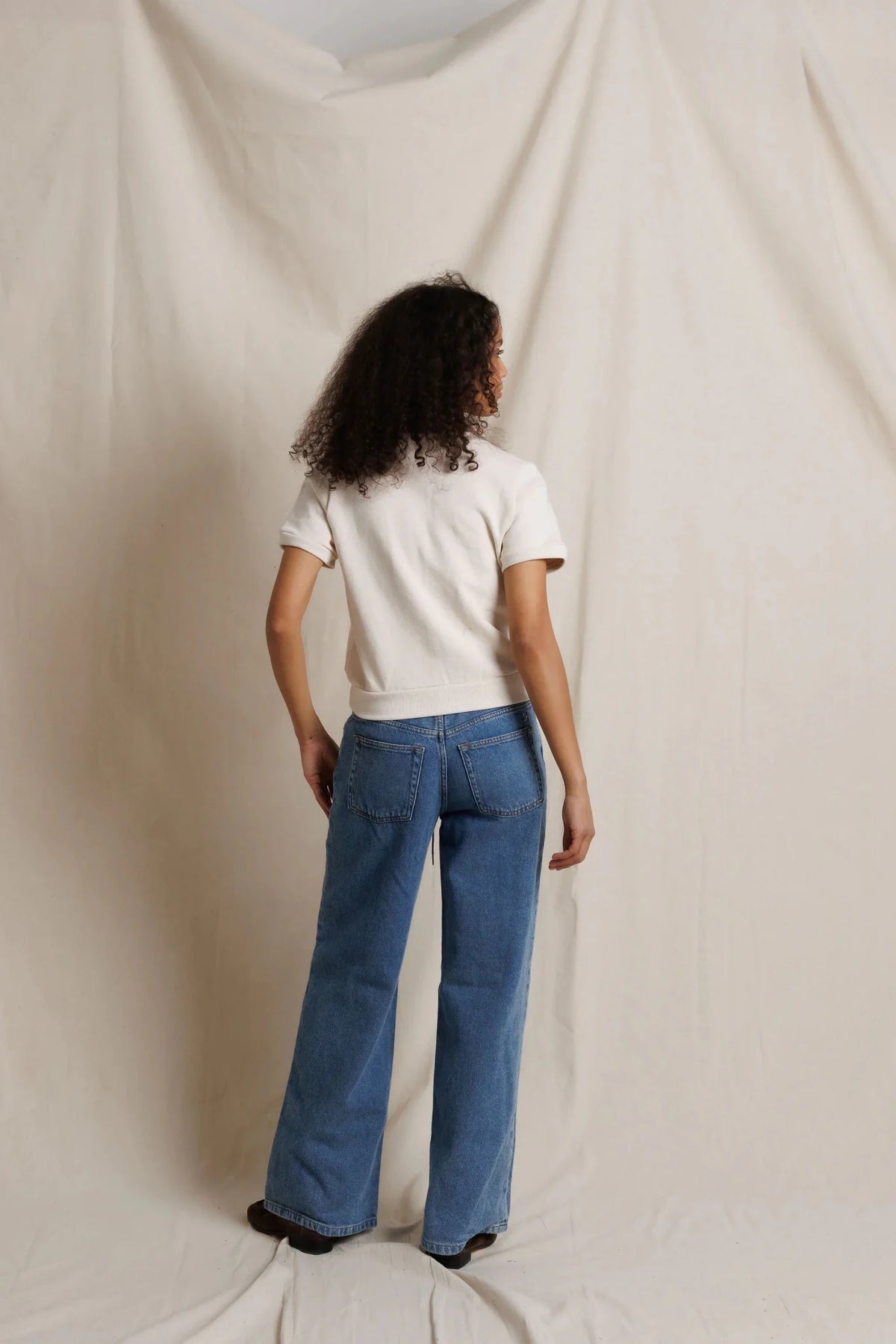 French Terry Short Sleeve Split-V Sweatshirt Sugar - perfectwhitetee - COLOR GAME