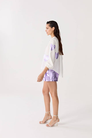 Frida Metallic Linen Shorts Violet - Lanhtropy - Color Game