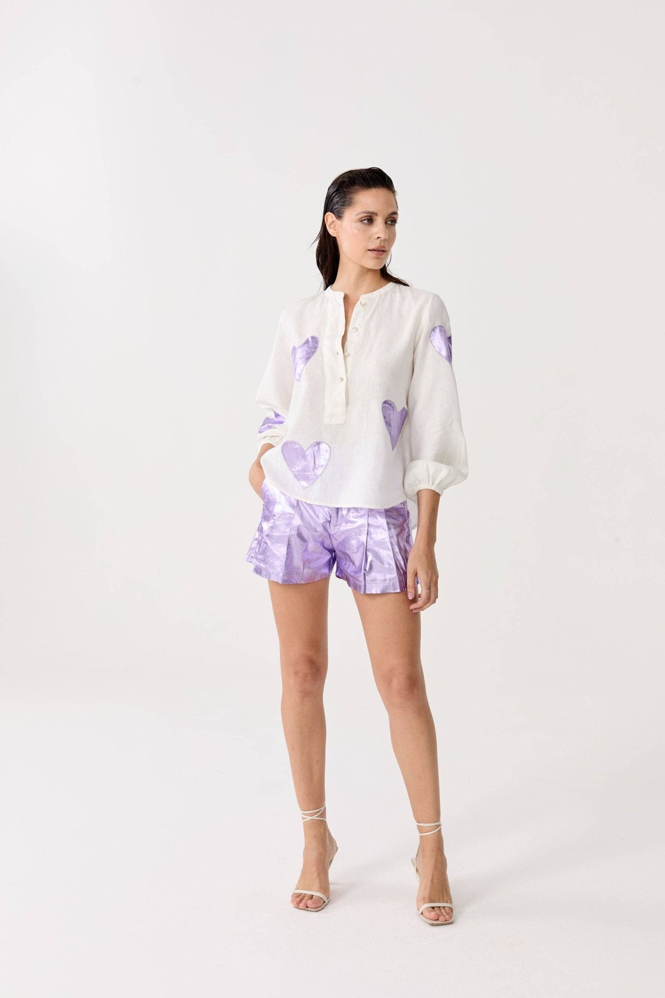Frida Metallic Linen Shorts Violet - Lanhtropy - Color Game
