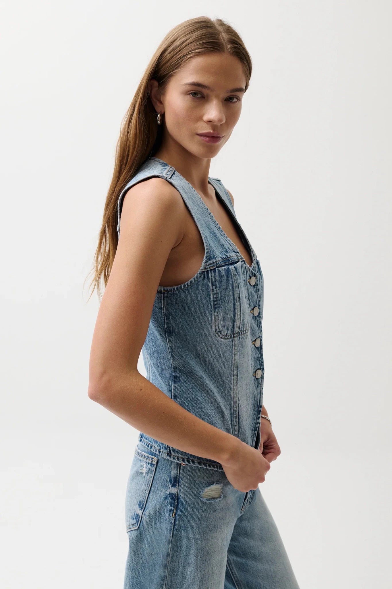Gia Fitted Denim Vest Hazy - Pistola - COLOR GAME