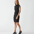 Gia Ribbed Power Shoulder Dress Black - Michael Stars - COLOR GAME