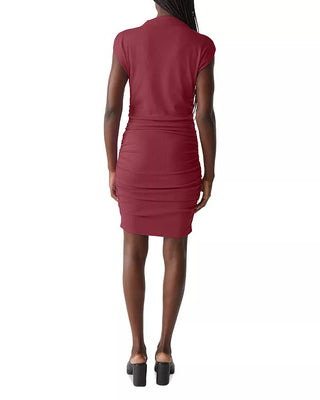 Gia Ribbed Power Shoulder Dress Carmine - Michael Stars - COLOR GAME