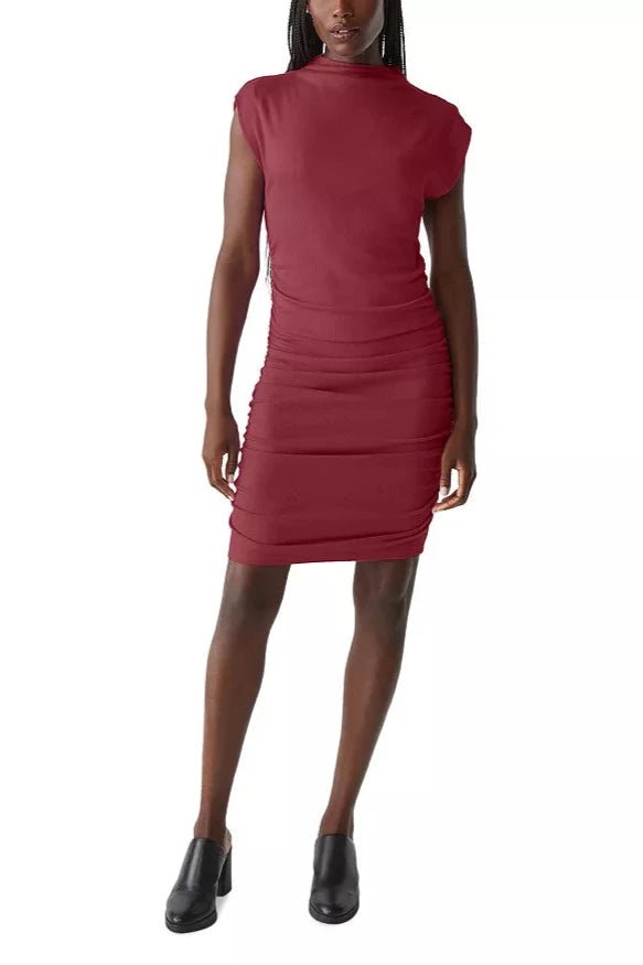 Gia Ribbed Power Shoulder Dress Carmine - Michael Stars - COLOR GAME