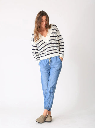 Hadley Sweater Ivory/Indigo Stripe - Electric & Rose - COLOR GAME