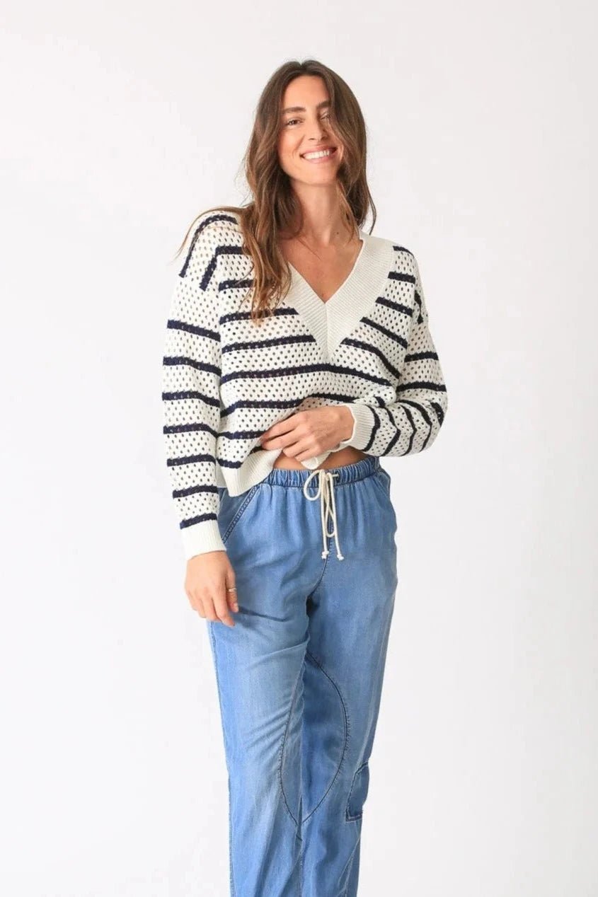 Hadley Sweater Ivory/Indigo Stripe - Electric & Rose - COLOR GAME