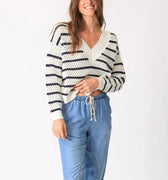 Hadley Sweater Ivory/Indigo Stripe - Electric & Rose - COLOR GAME