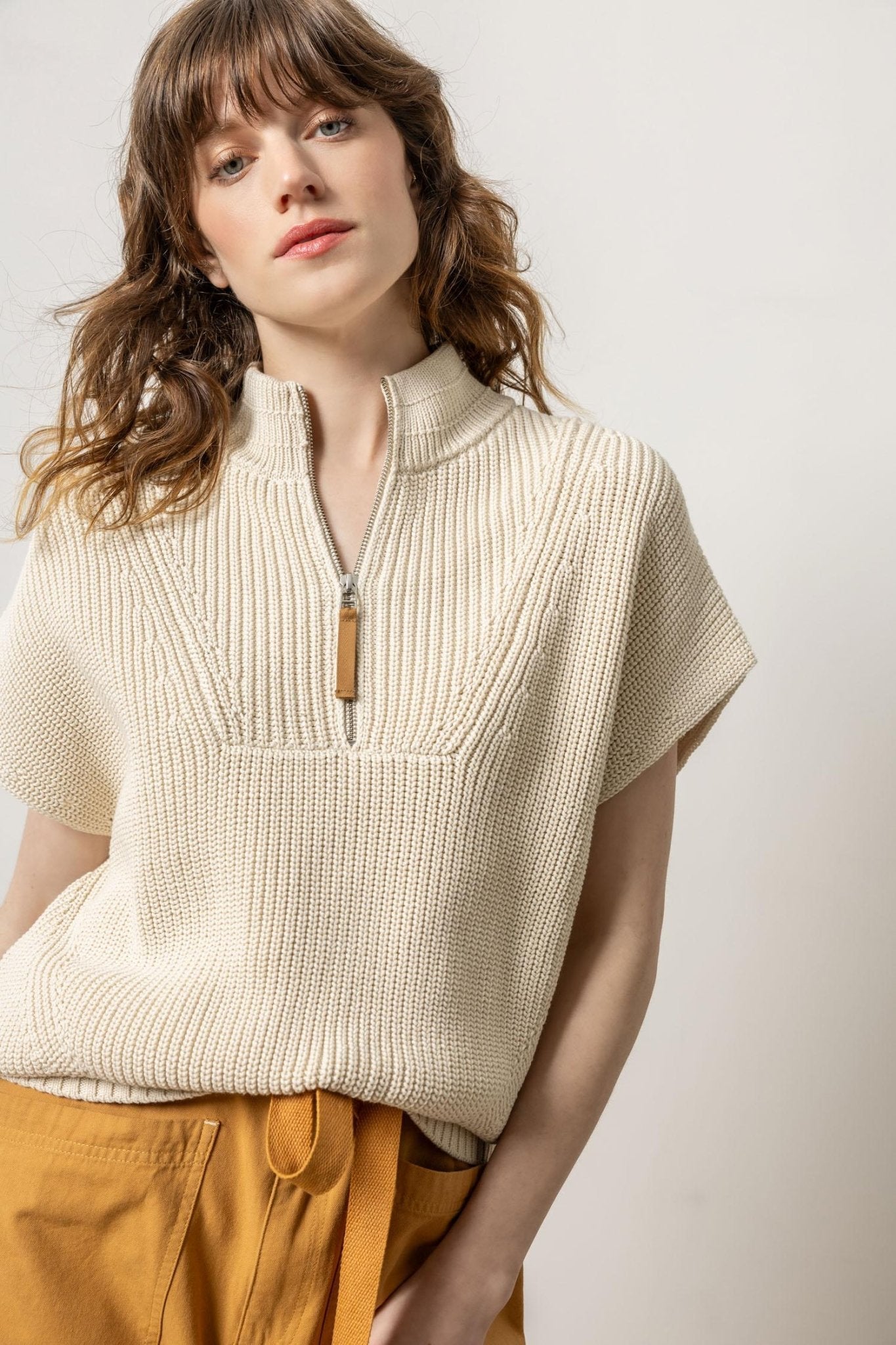 Half - Zip Poncho Sweater Stone - Lilla P - COLOR GAME