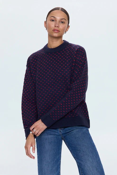 Hanna Oversized Sweater Navy Red Hearts - Pistola - COLOR GAME