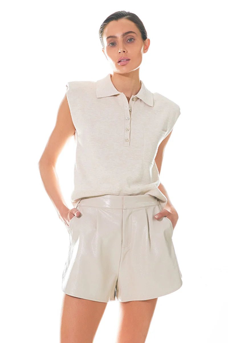 High - Waisted Faux Leather Shorts Taupe - Grey Lab - COLOR GAME