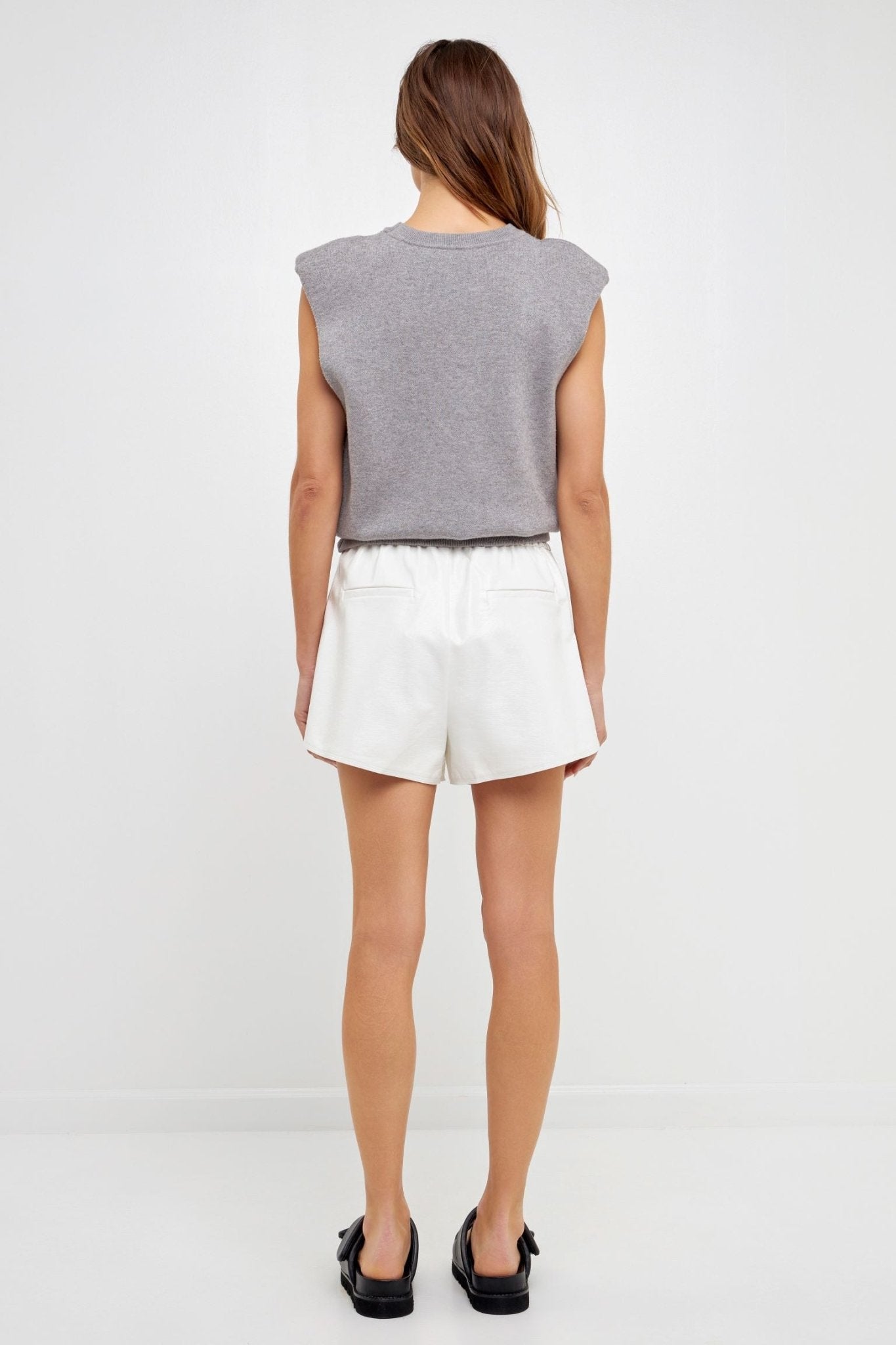 High - Waisted Faux Leather Shorts White - Grey Lab - COLOR GAME