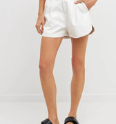 High - Waisted Faux Leather Shorts White - Grey Lab - COLOR GAME