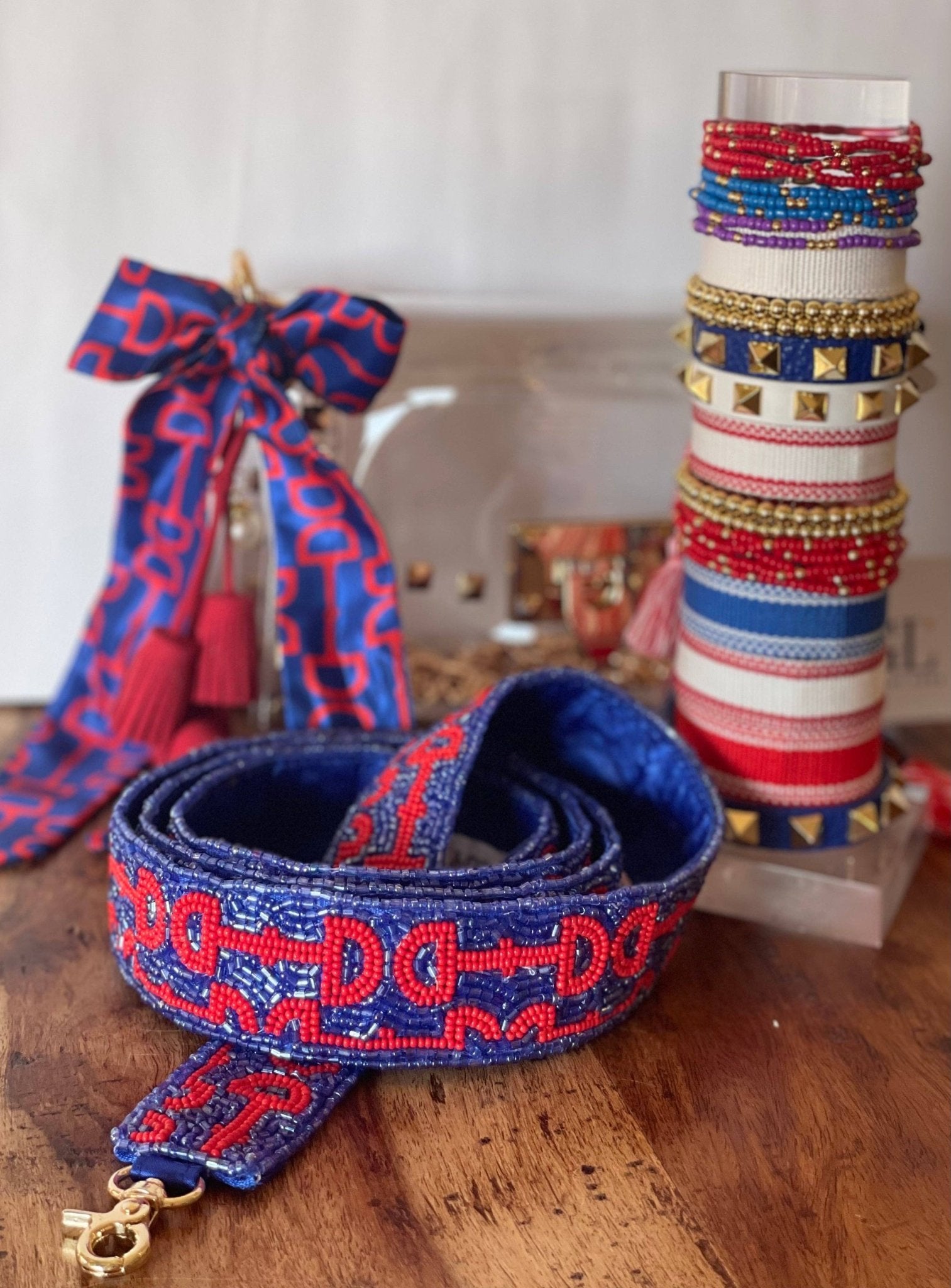 Horsebit Beaded Strap Blue + Red - Gameday Luxe - COLOR GAME