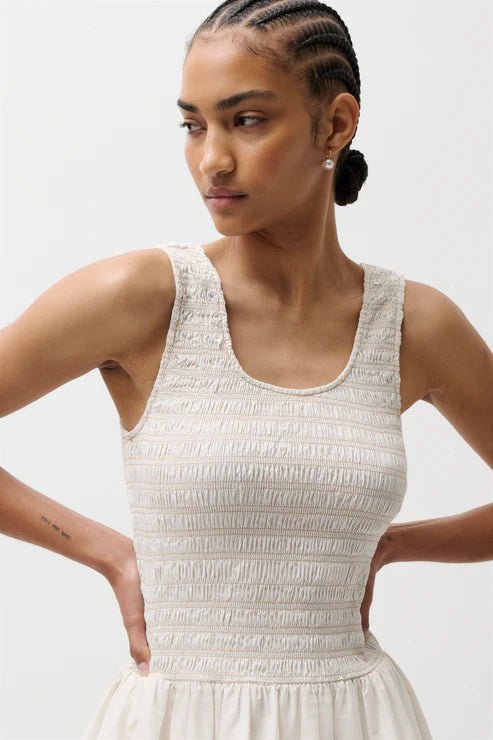 Ilona Bubble Hem Mini Dress Soft White - Pistola - COLOR GAME