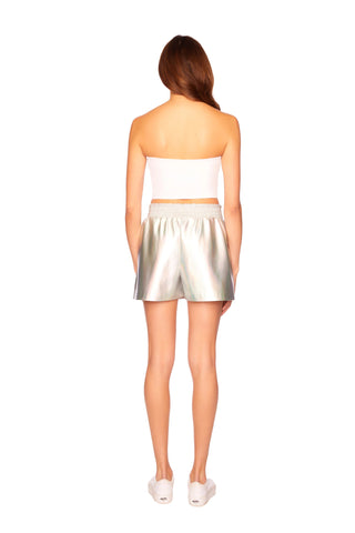 Iridescent Faux Leather Pleated Shorts - Susana Monaco - COLOR GAME