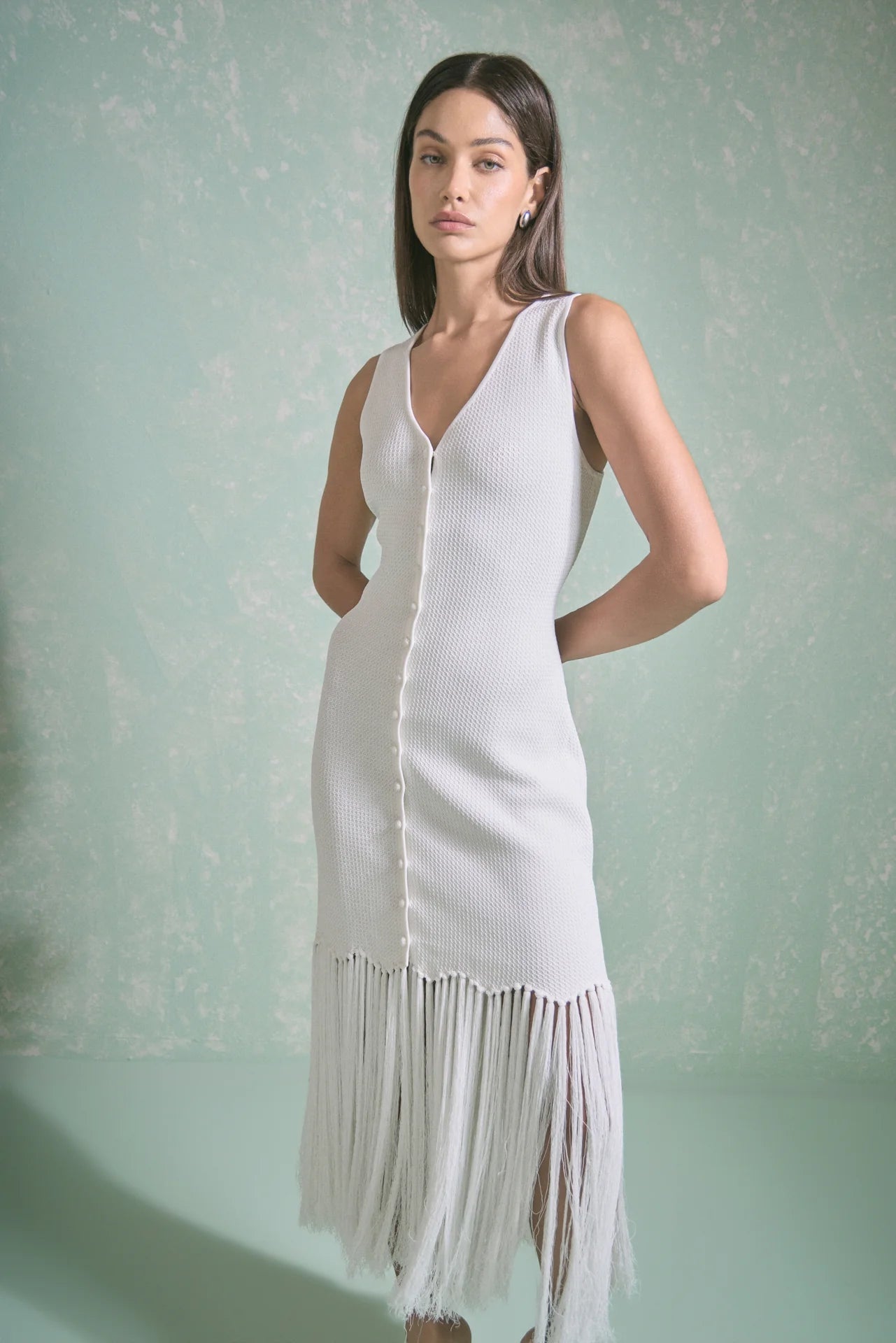 Ischia Sleeveless Fringe Knit Midi Dress - Endless Rose - COLOR GAME