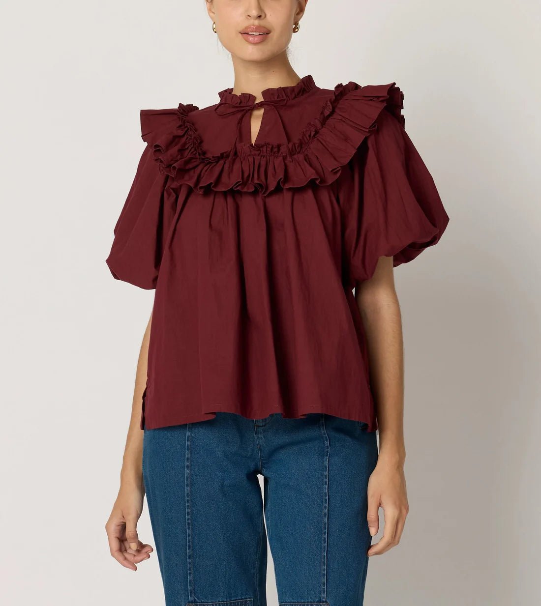 Janet Dark Crimson Ruffle Blouse - Cleobella - COLOR GAME