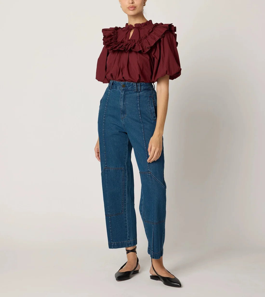 Janet Dark Crimson Ruffle Blouse - Cleobella - COLOR GAME